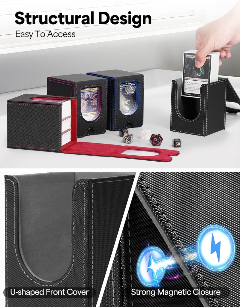 banloga Card Deck Box for MTG Commander, Card Case Holds 100+ Double-Sleeved Cards, Magic Card Box Fits for TCG/PTCG/CCG Card with 2 Dividers (Black&Gray) - Image 4